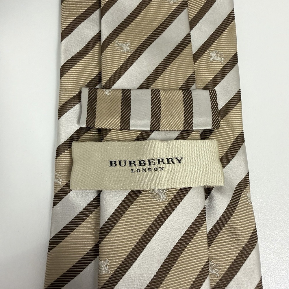 Burberry London Men's Tie Striped Equestrian Knight Logo Khaki Silk 3.5" x 57"